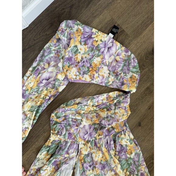 NET Fashion Nova Dress Maxi One Sleeve Cuts Floral Medium - Picture 4 of 6